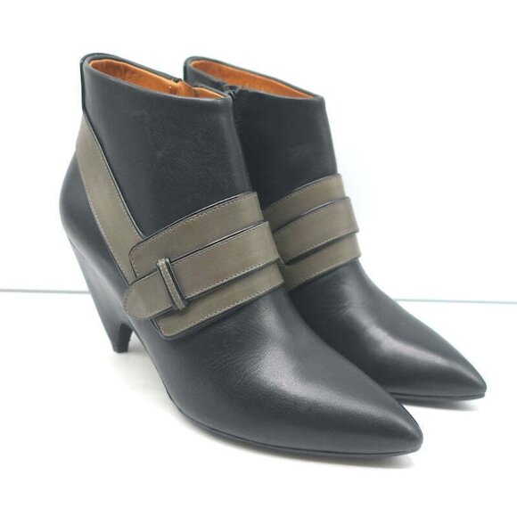 Balenciaga Wedge Booties Black & Gray Leather Size 39.5 Pointed Toe Ankle Boots - Picture 1 of 12